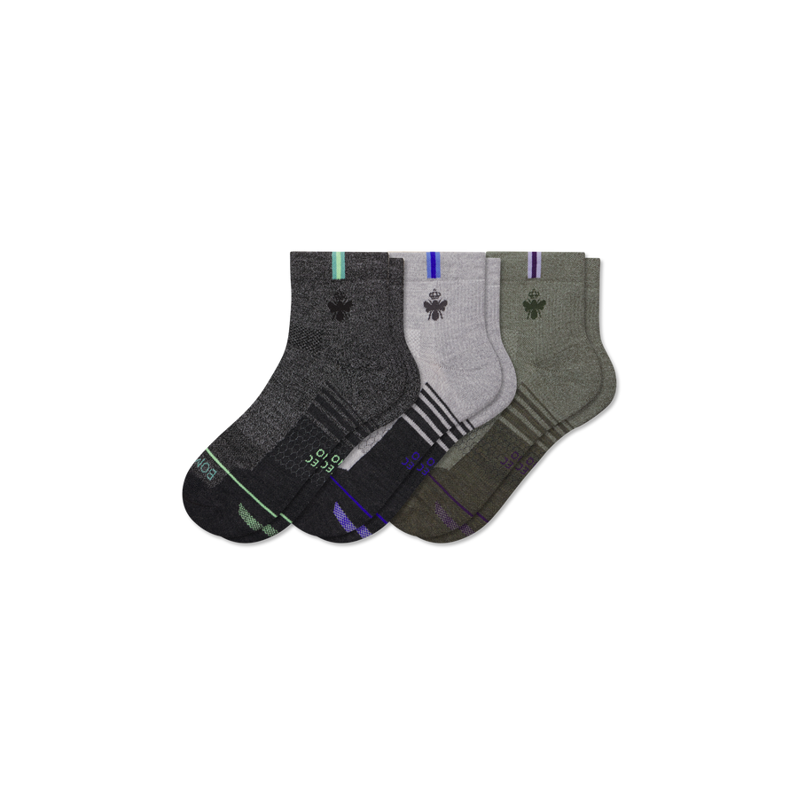 Men's Merino Wool Blend Run Quarter Sock 3-Pack - Light Rotation
