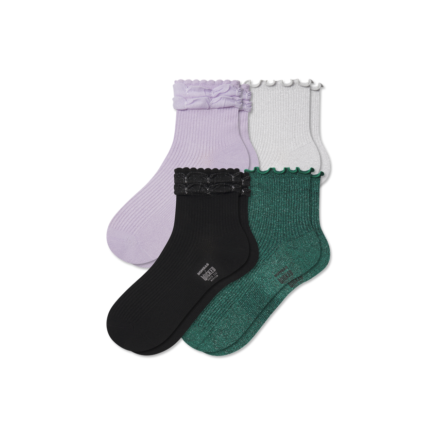Wicked x Bombas Ruffle Quarter Sock 4-Pack - Weekend Recovery Pair