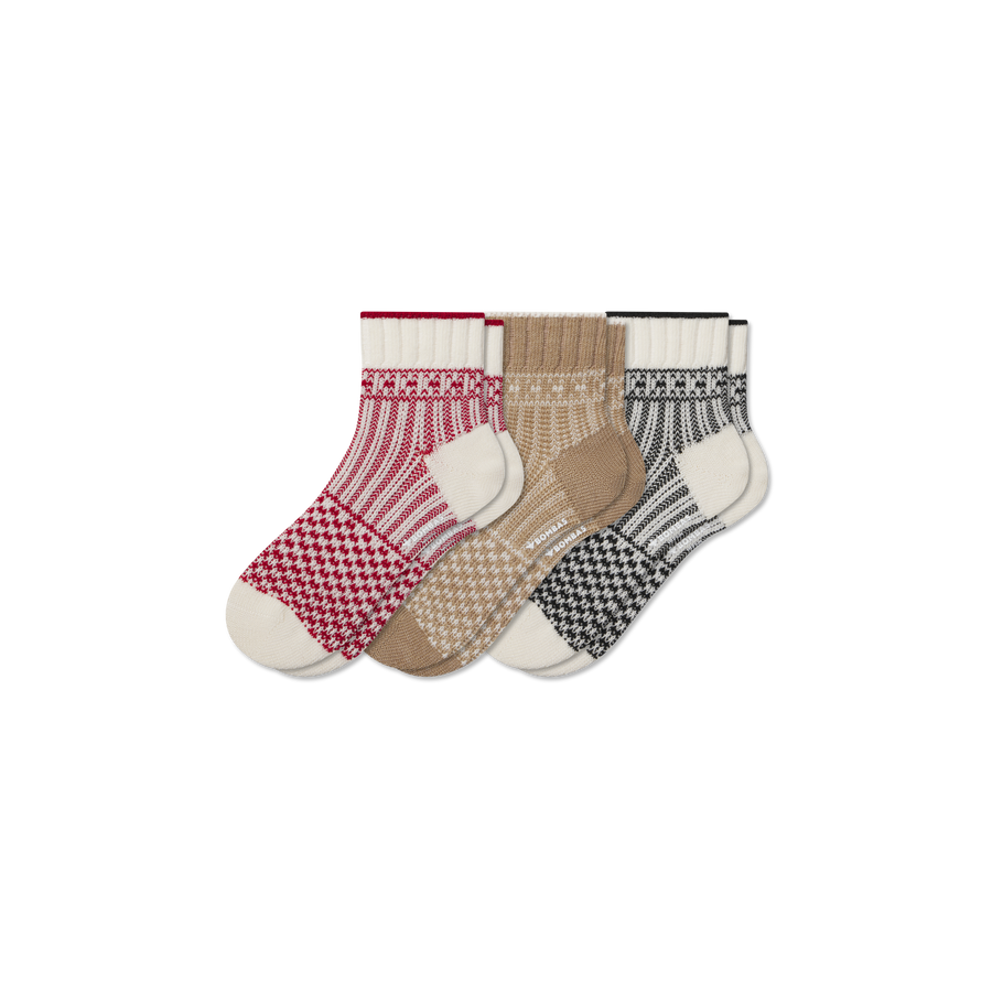 Women's Merino Wool Blend Sweater Quarter Sock 3-Pack - Smooth Run Wear
