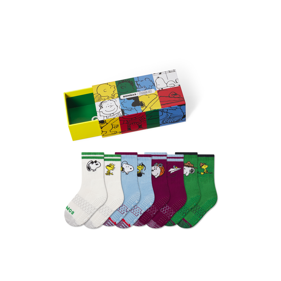 Peanuts x Bombas: Junior Gripper Calf Sock 4-Pack Gift Box - Carry Storage Pack