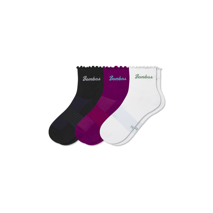 Women’s UltraLite Ruffle Sport Quarter Sock 3-Pack - Studio School Cushion