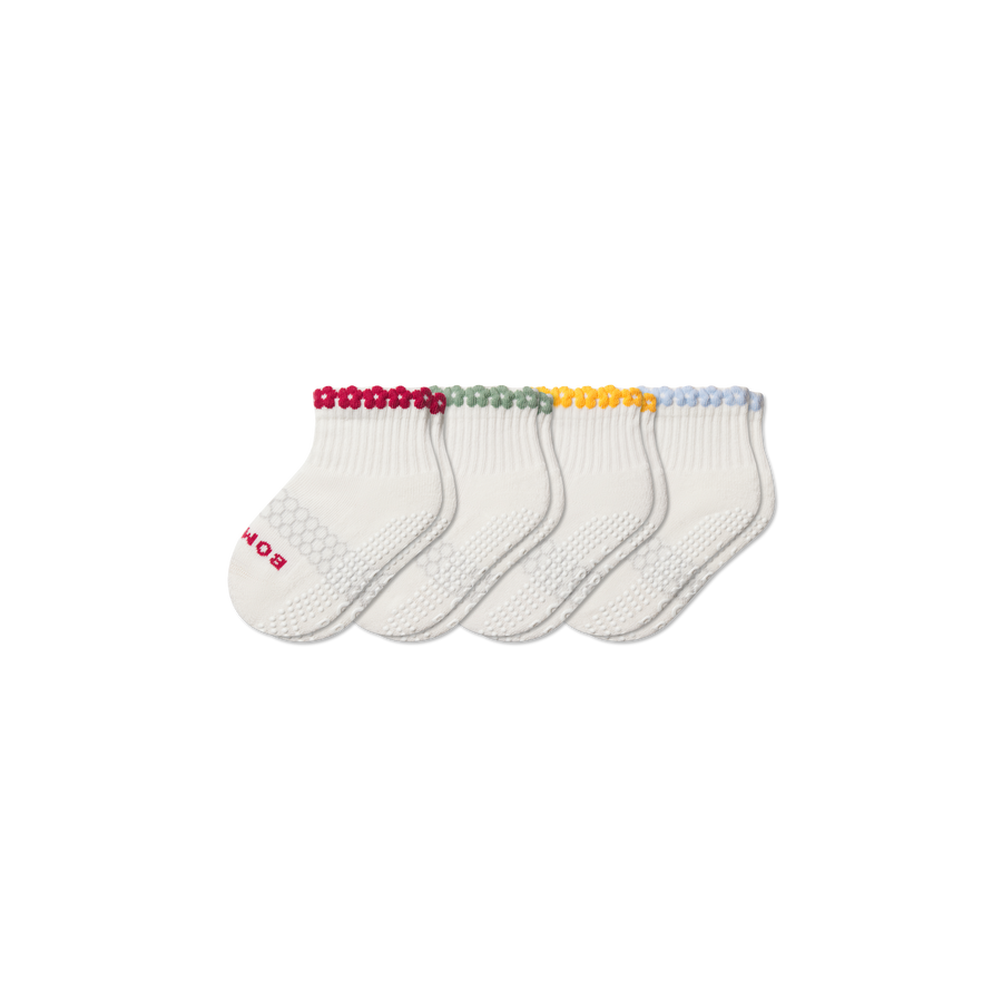 Toddler Daisy Chain Gripper Calf Sock 4-Pack - Breathable Crew Rotation
