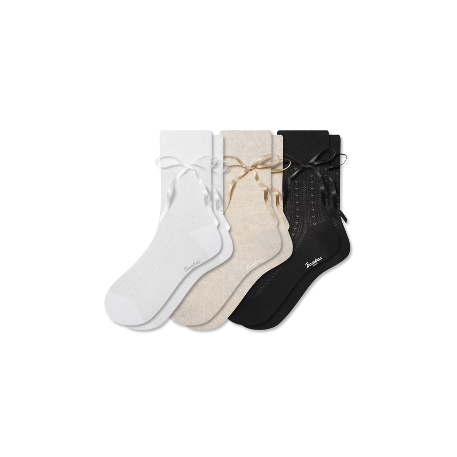 Women’s Pointelle Bow Half Calf Sock 3-Pack - Light No Show Support
