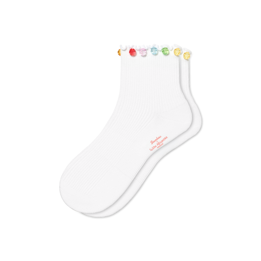 Bombas x Susan Alexandra Embellished Ruffle Rib Quarter Socks - Studio Run Step