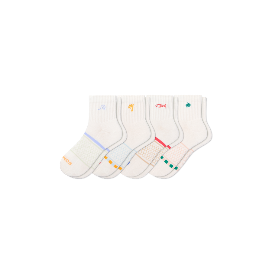 Women's Beach Day Embroidered Quarter Sock 4-Pack - Easy Trail Wear