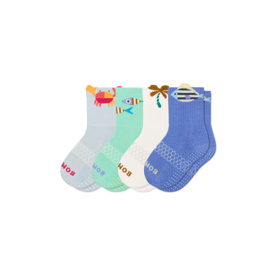 Junior Seaside Gripper Calf Sock 4-Pack - Classic Run Support