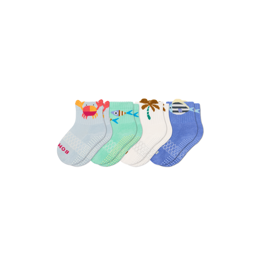 Toddler Seaside Gripper Calf Sock 4-Pack - Cushion Move