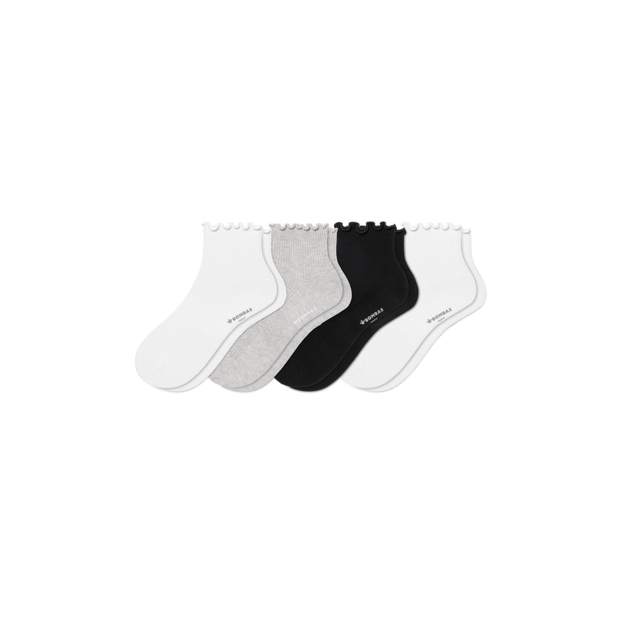 Youth Ruffle Rib Quarter Sock 4-Pack - Smooth Ankle Comfort