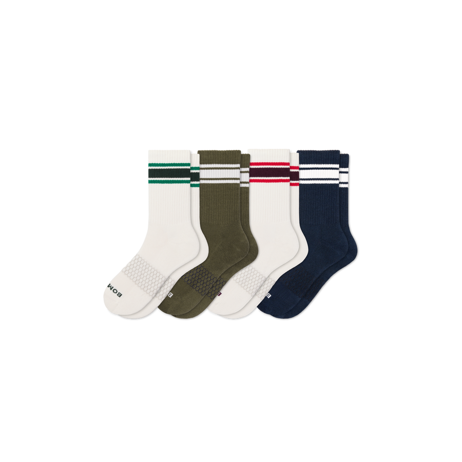 Men's Vintage Stripes Half Calf Sock 4-Pack - Breathable Crew Fit