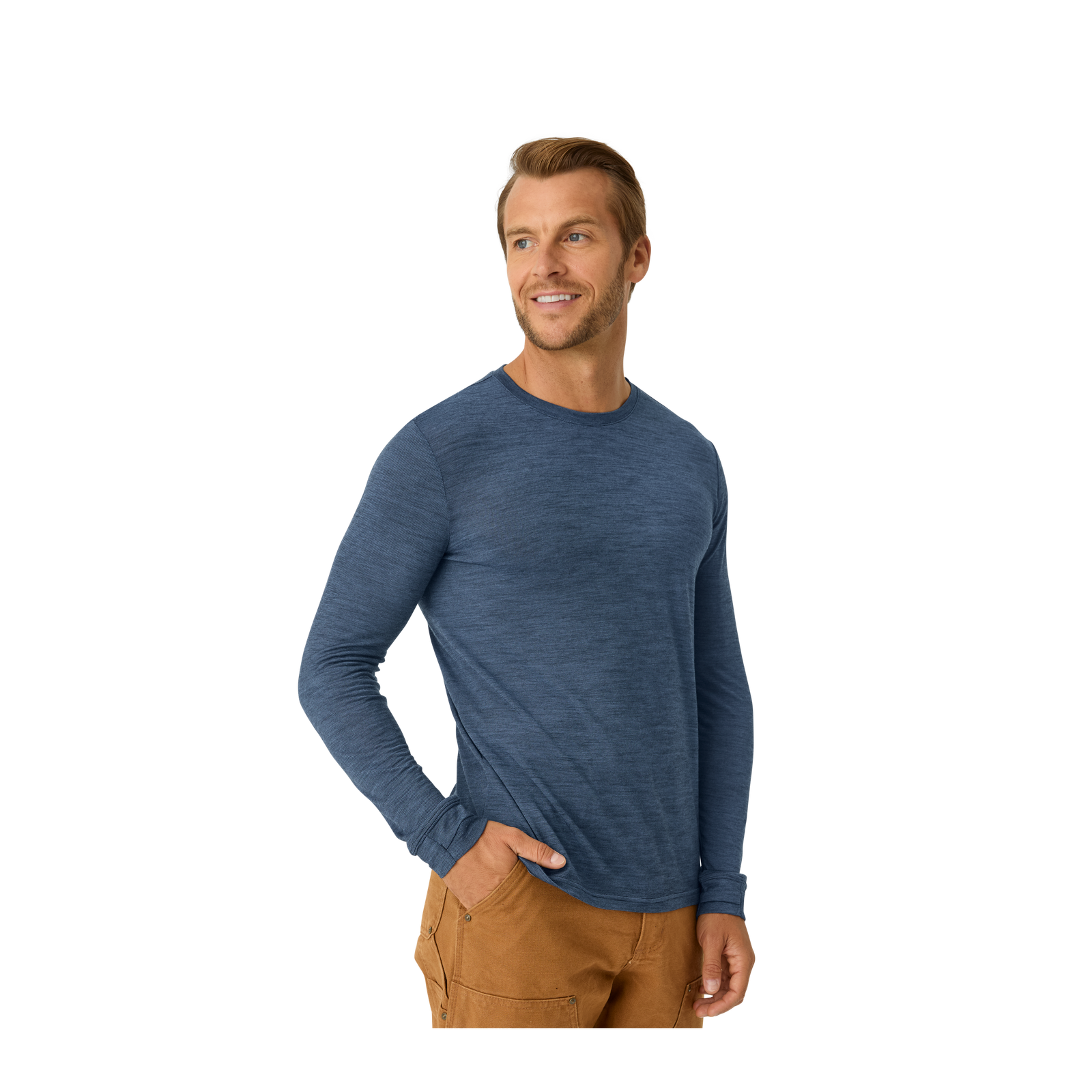 Men's Merino Wool Blend Crew Neck Long Sleeve T-Shirt - Dark Sky MO2 [7052]