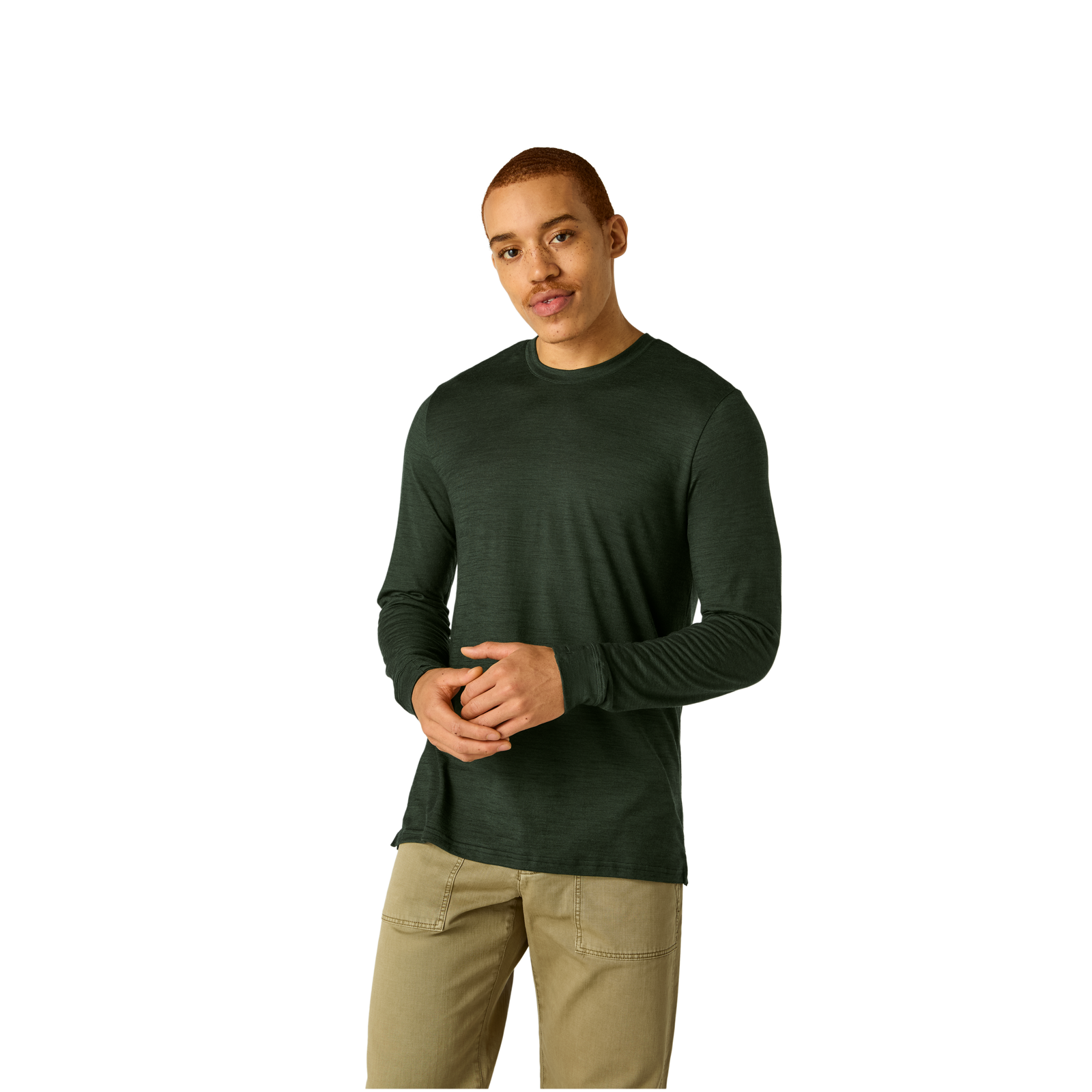 Men's Merino Blend Crew Neck Long Sleeve T-Shirt - Dark Elm MO1 [7052]