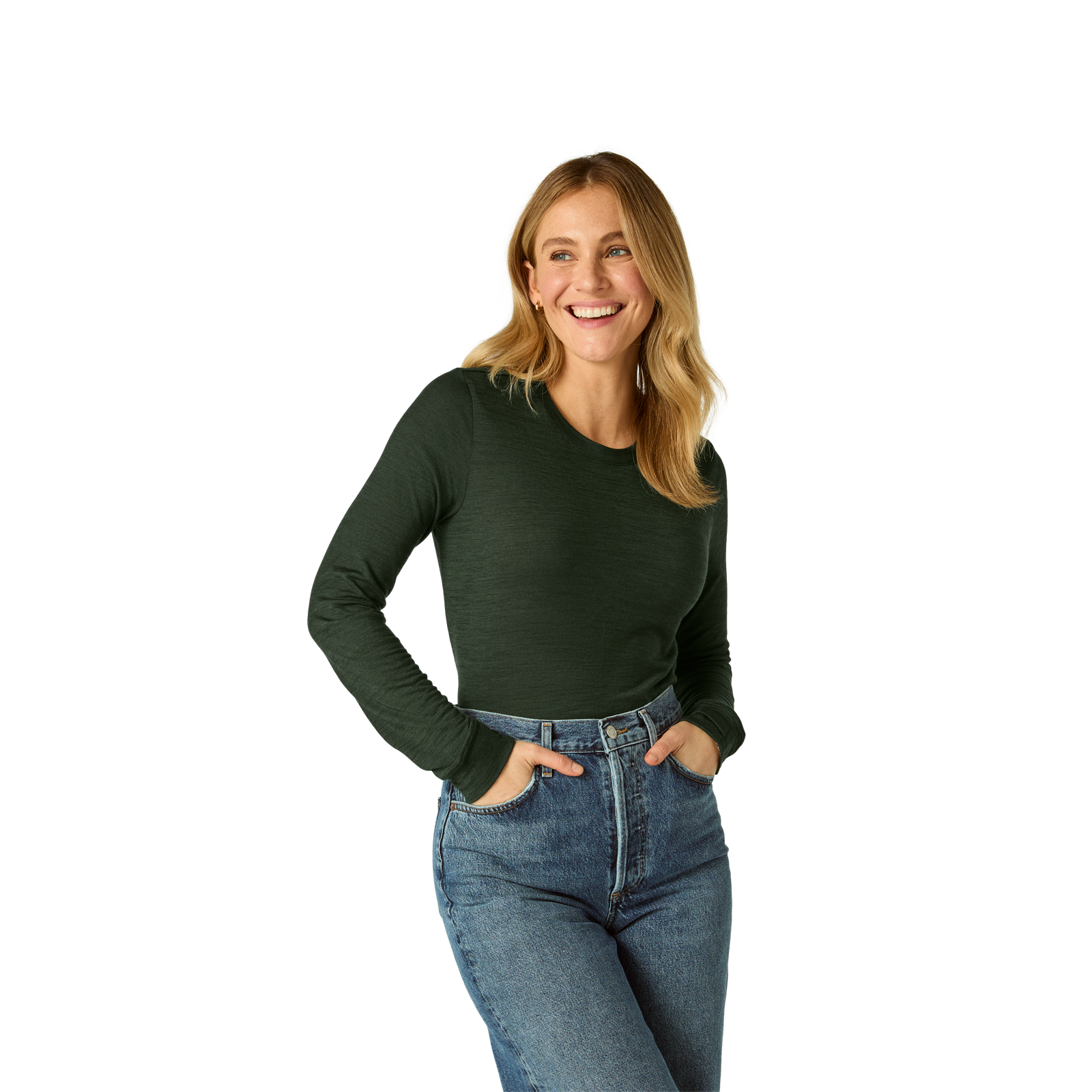 Women's Merino Blend Crew Neck Long Sleeve T-Shirt - Dark Elm WO1 [7056]