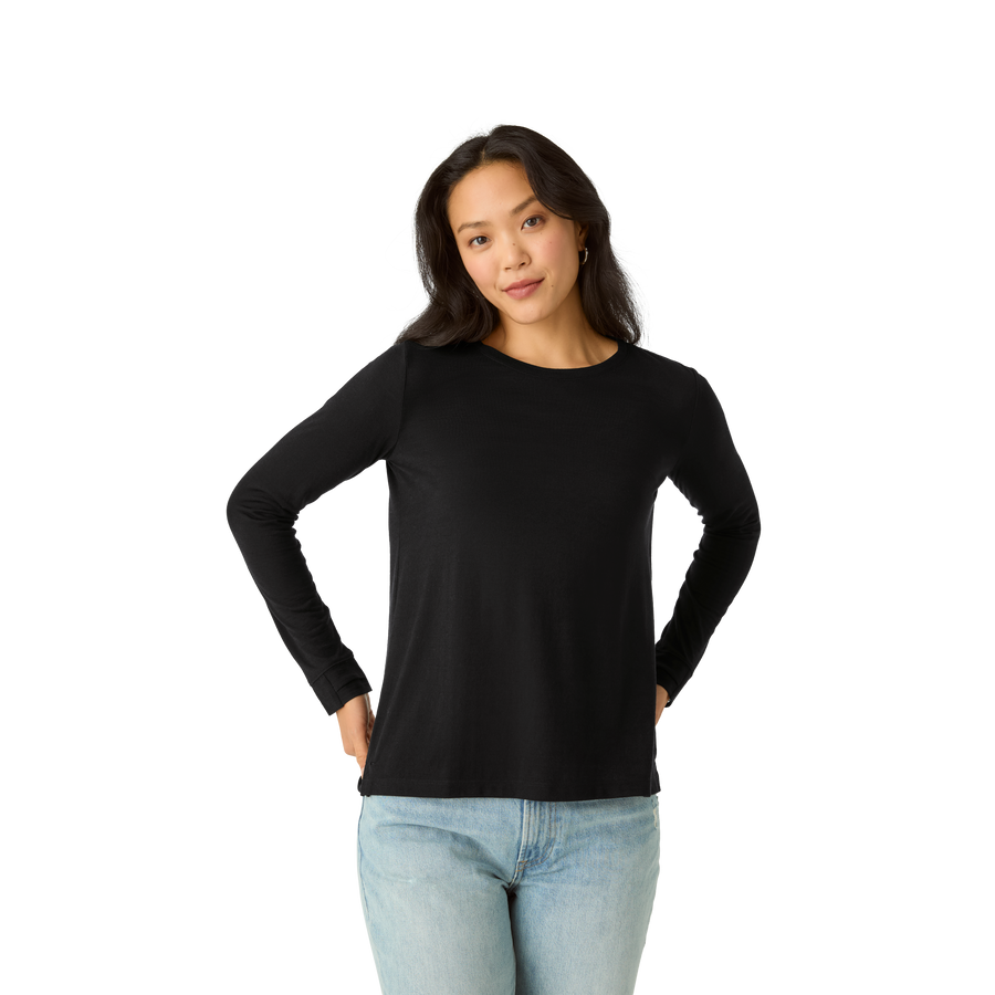 Women's Merino Wool Blend Crew Neck Long Sleeve T-Shirt - Sport Stride Hold
