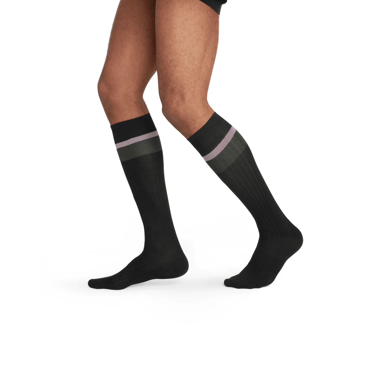 Ribbed Dress Knee High Socks black--3-transparent