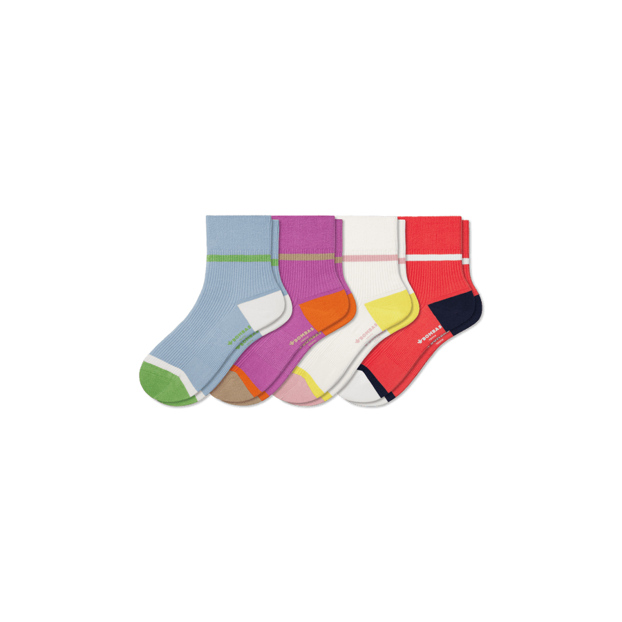 Youth Lightweight Ribbed Quarter Sock 4-Pack - Classic Weekend Comfort