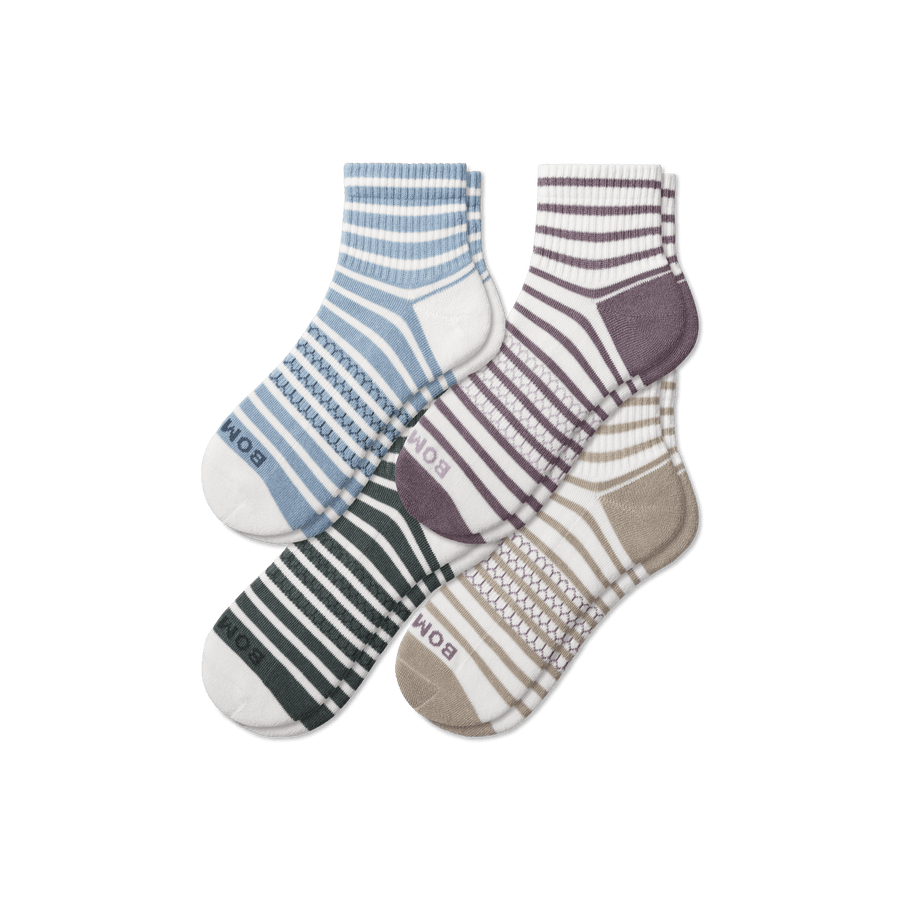 Women's Coastal Stripe Quarter Sock 4-Pack - Studio No Show Support