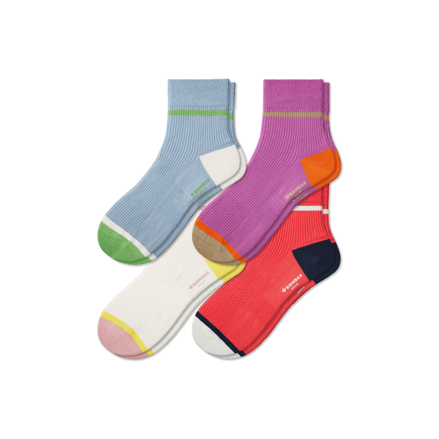 Women's Lightweight Ribbed Quarter Sock 4-Pack - Outdoor Hike Rotation