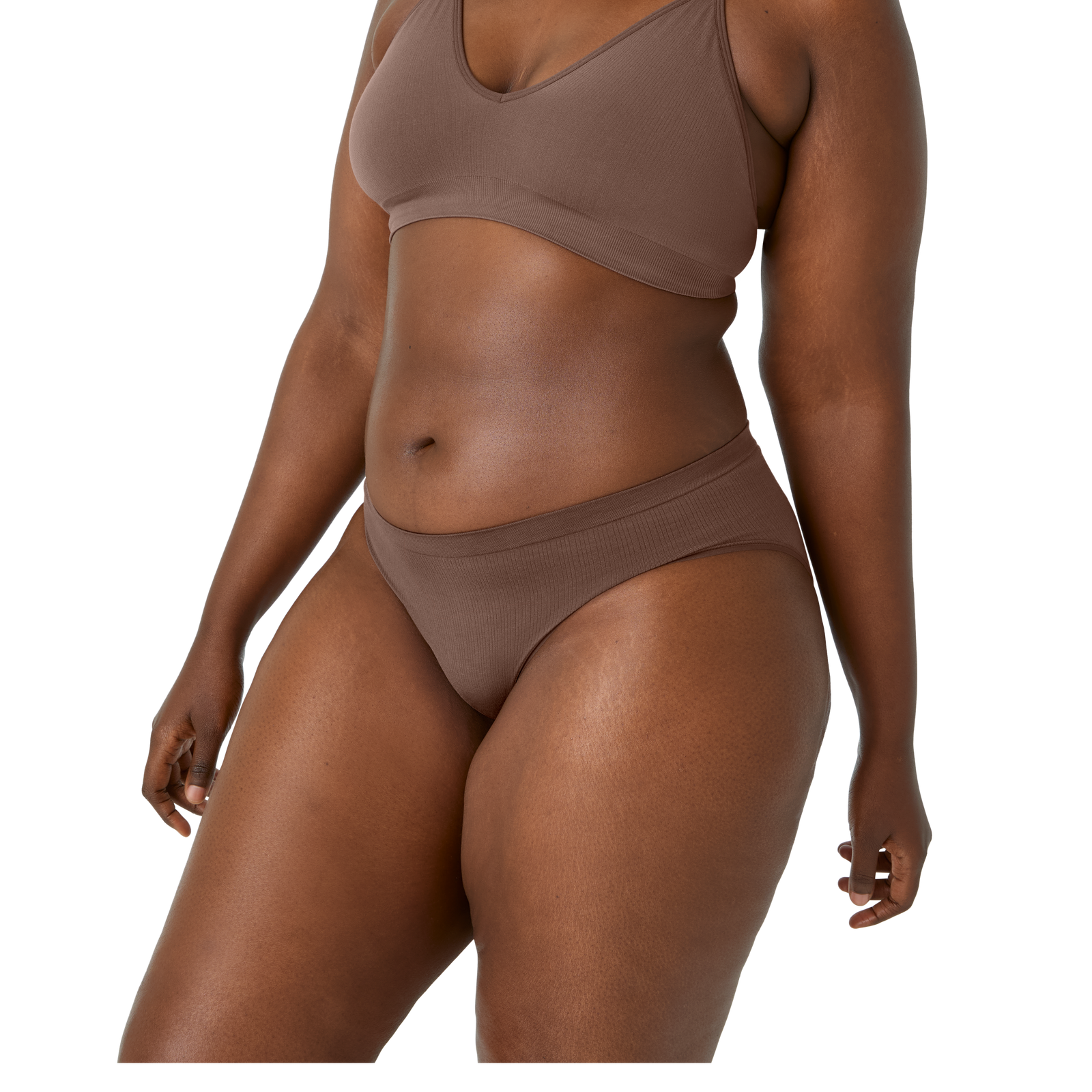 Ribbed Seamless Triangle Bralette + Brief - Hickory WO2 [7716]