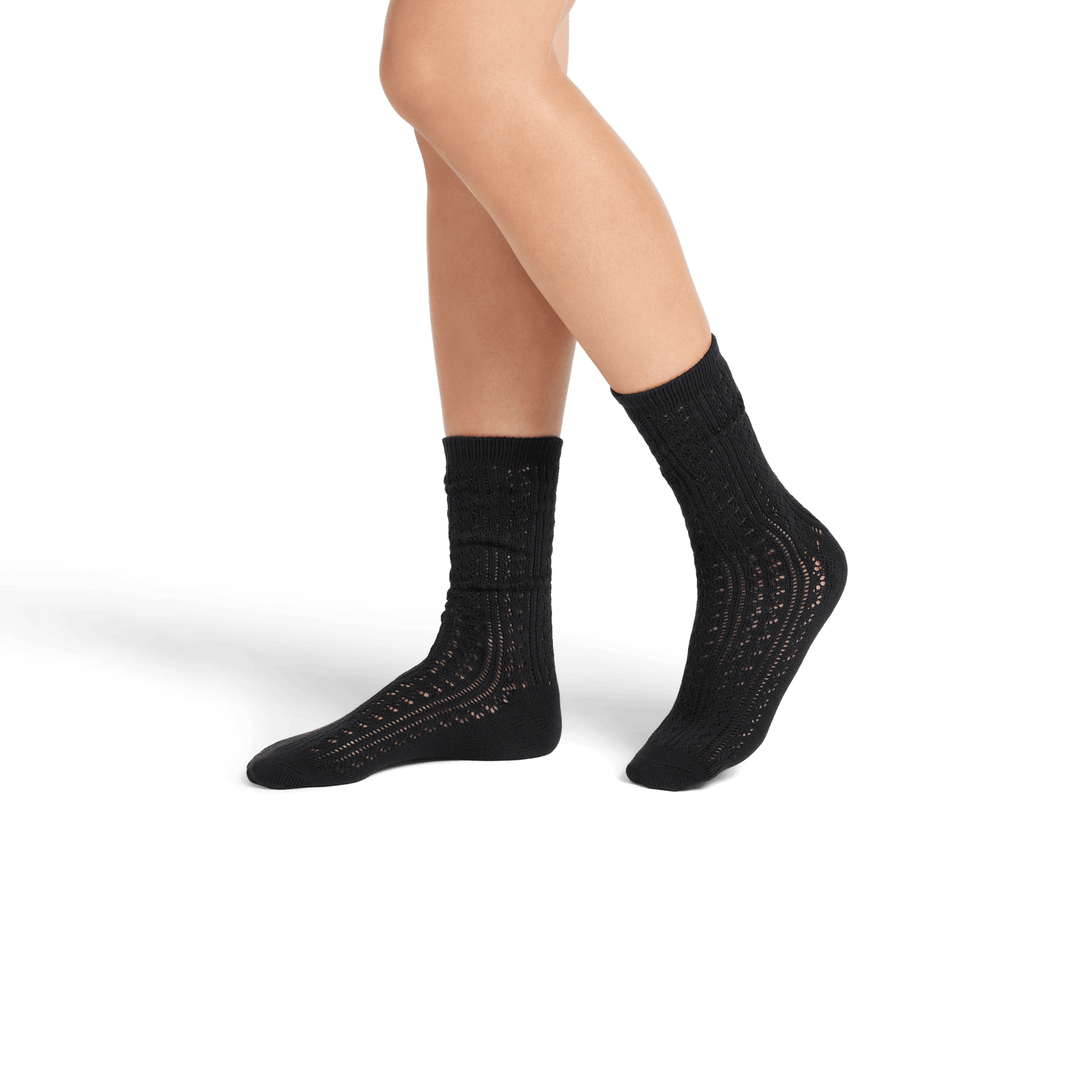 Women’s Pointelle Calf Sock - Black WO2 [8086]