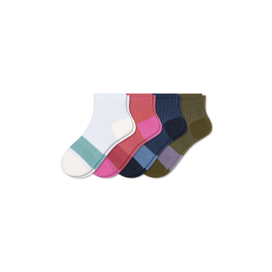 Youth Lightweight Stripe Quarter Sock 4-Pack - Daily Ankle Rotation