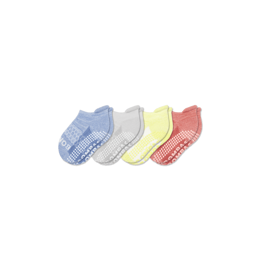 Toddler Two Tone Gripper Ankle Sock 4-Pack - Breathable No Show Pair