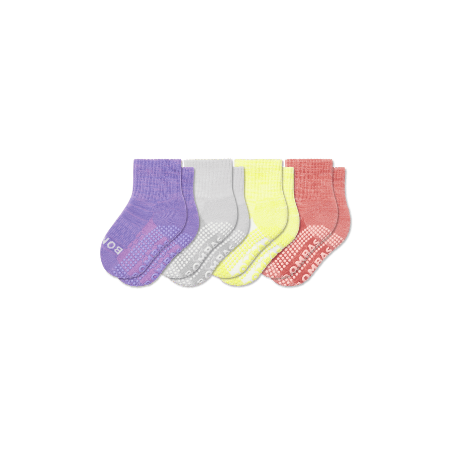 Toddler Two Tone Gripper Calf Sock 4-Pack - Breathable Crew Support