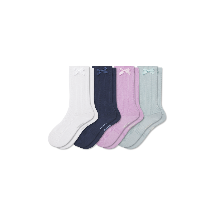 Youth Textured Bow Calf Sock 4-Pack - Easy Pair
