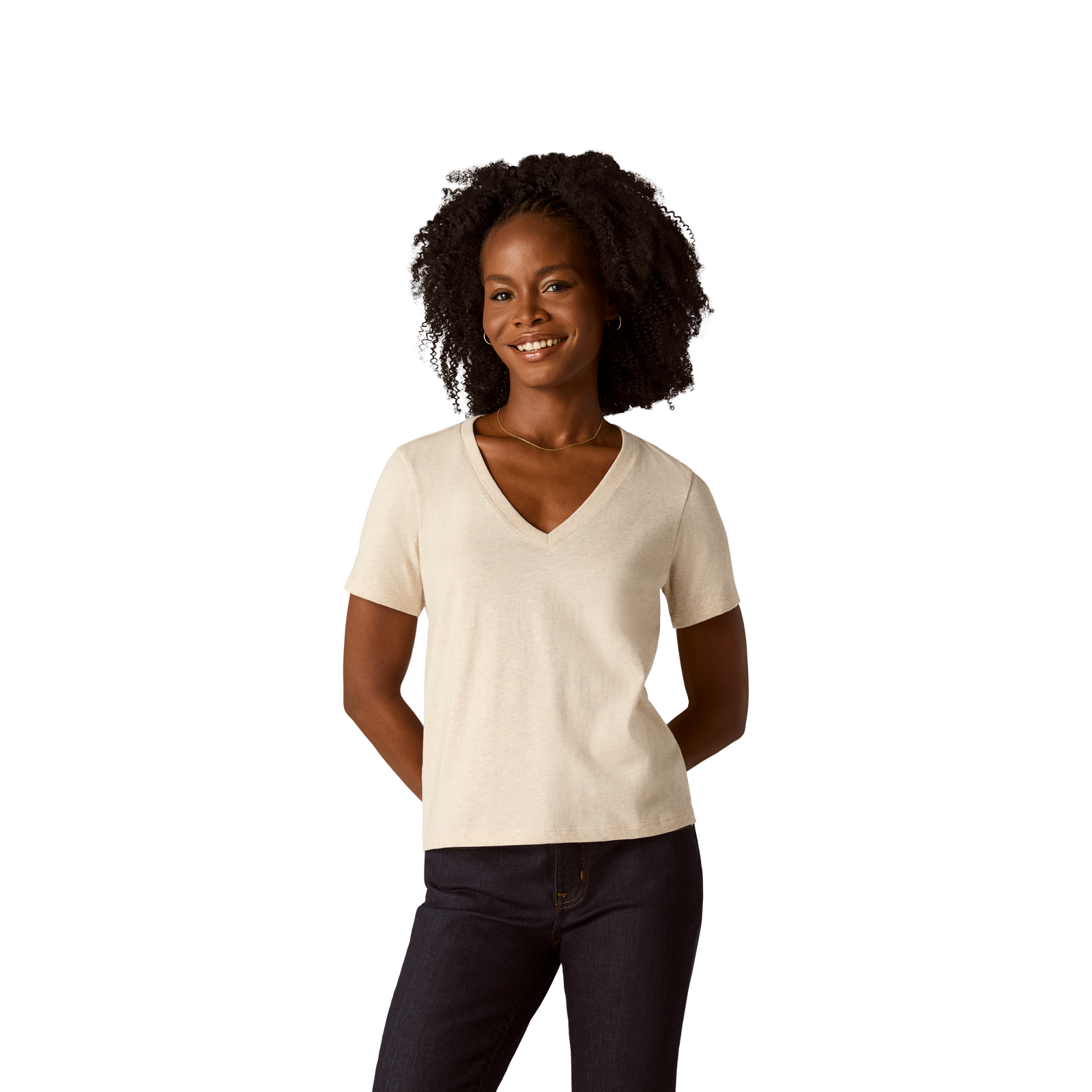 Pima Cotton V-Neck T-Shirt - Sandy Heather WO1 [8738]