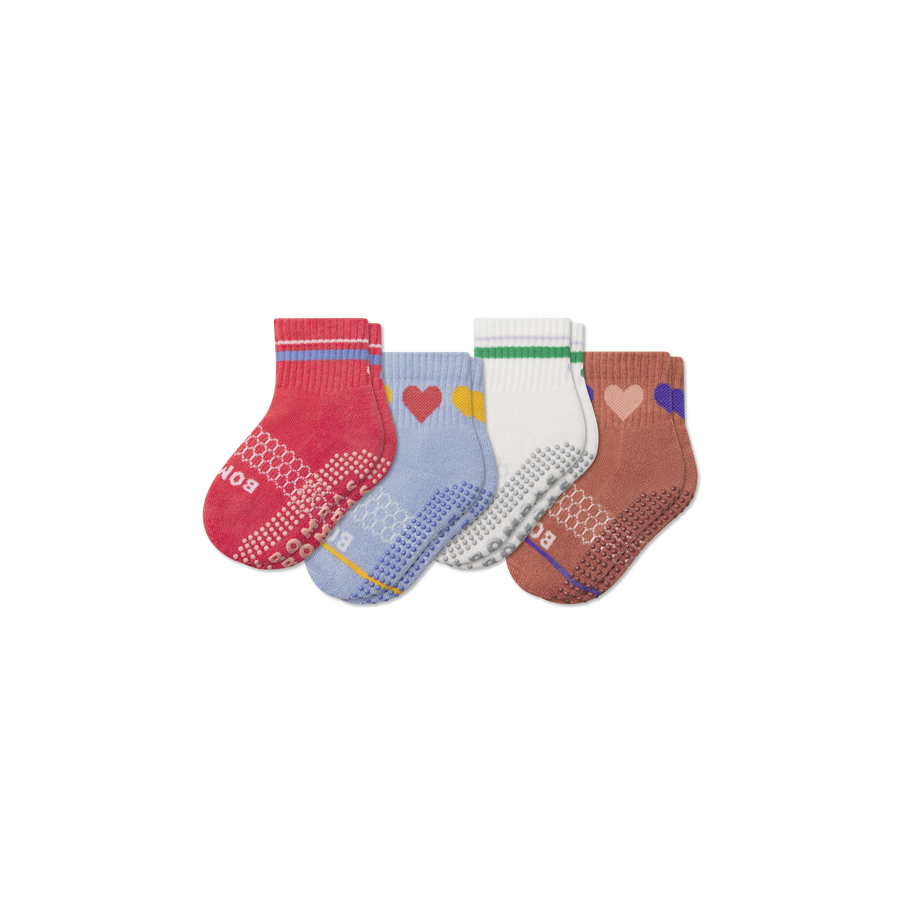 Toddler Hearts Gripper Calf Sock 4-Pack - Run School Cushion