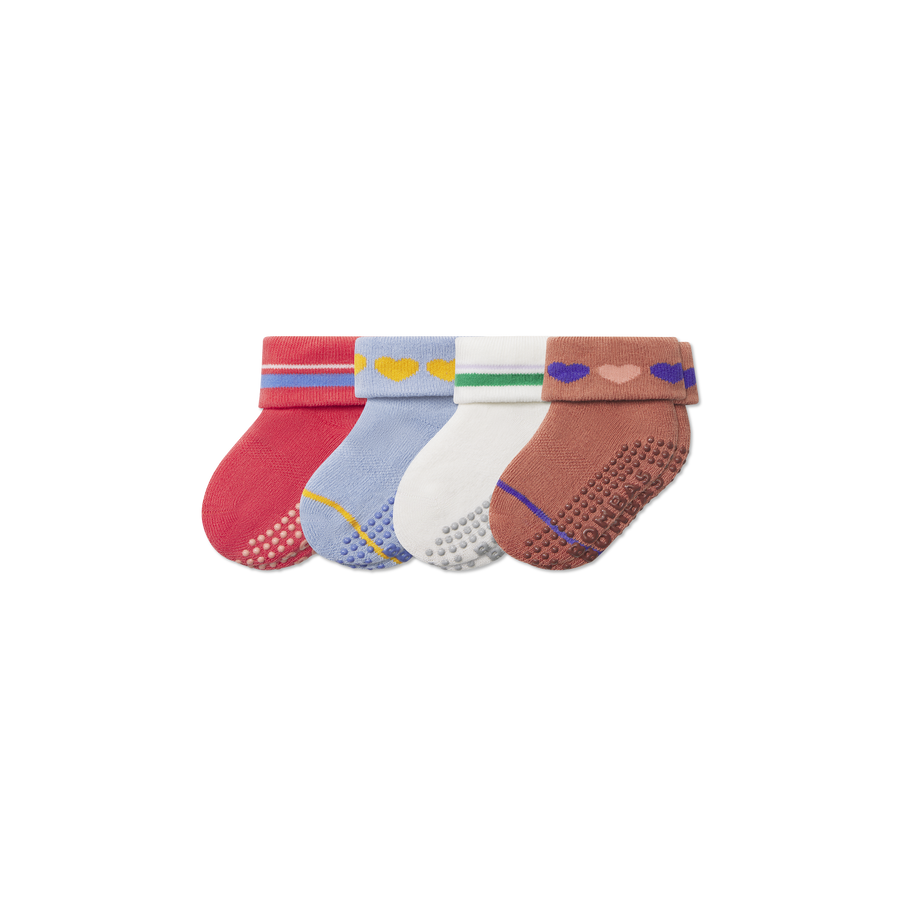 Baby Hearts Gripper Sock 4-Pack (6-12 Months) - Fresh Trail Pair