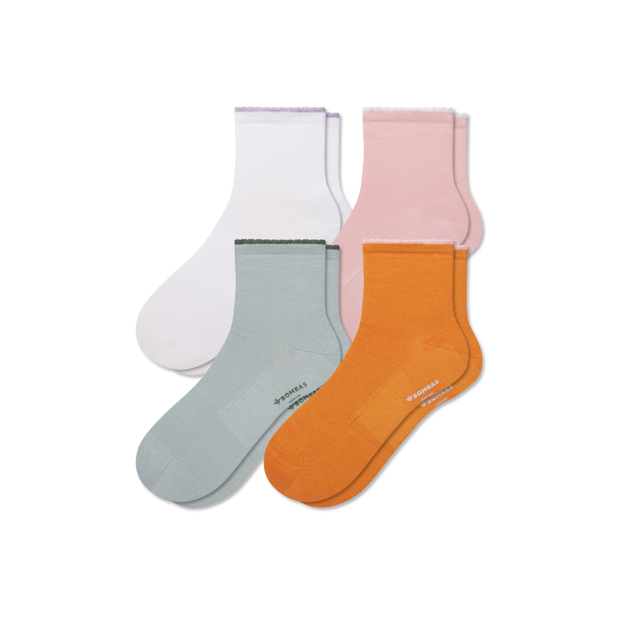 Women’s Scallop Cuff Quarter Sock 4-Pack - Breathable Studio Wear
