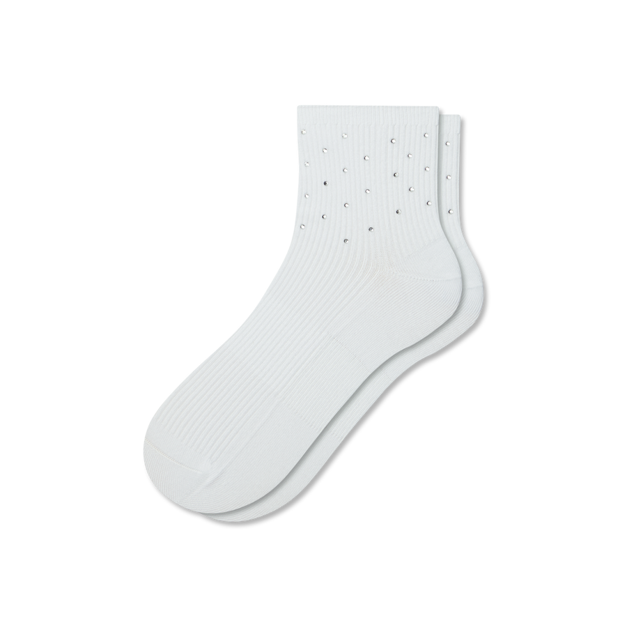 Women’s Rhinestone Rib Quarter Socks - Soft Court Move