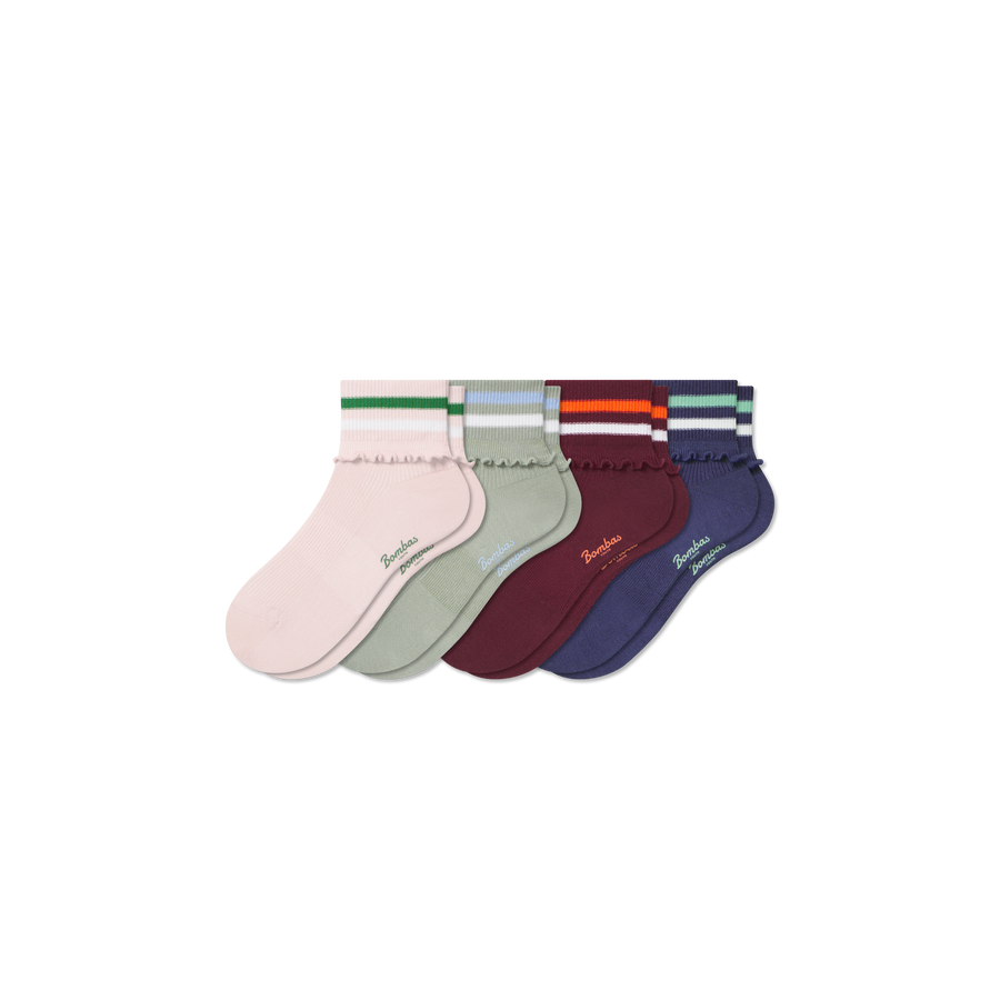 Youth Foldover Ruffle Quarter Sock 4-Pack - Modern Hike Comfort