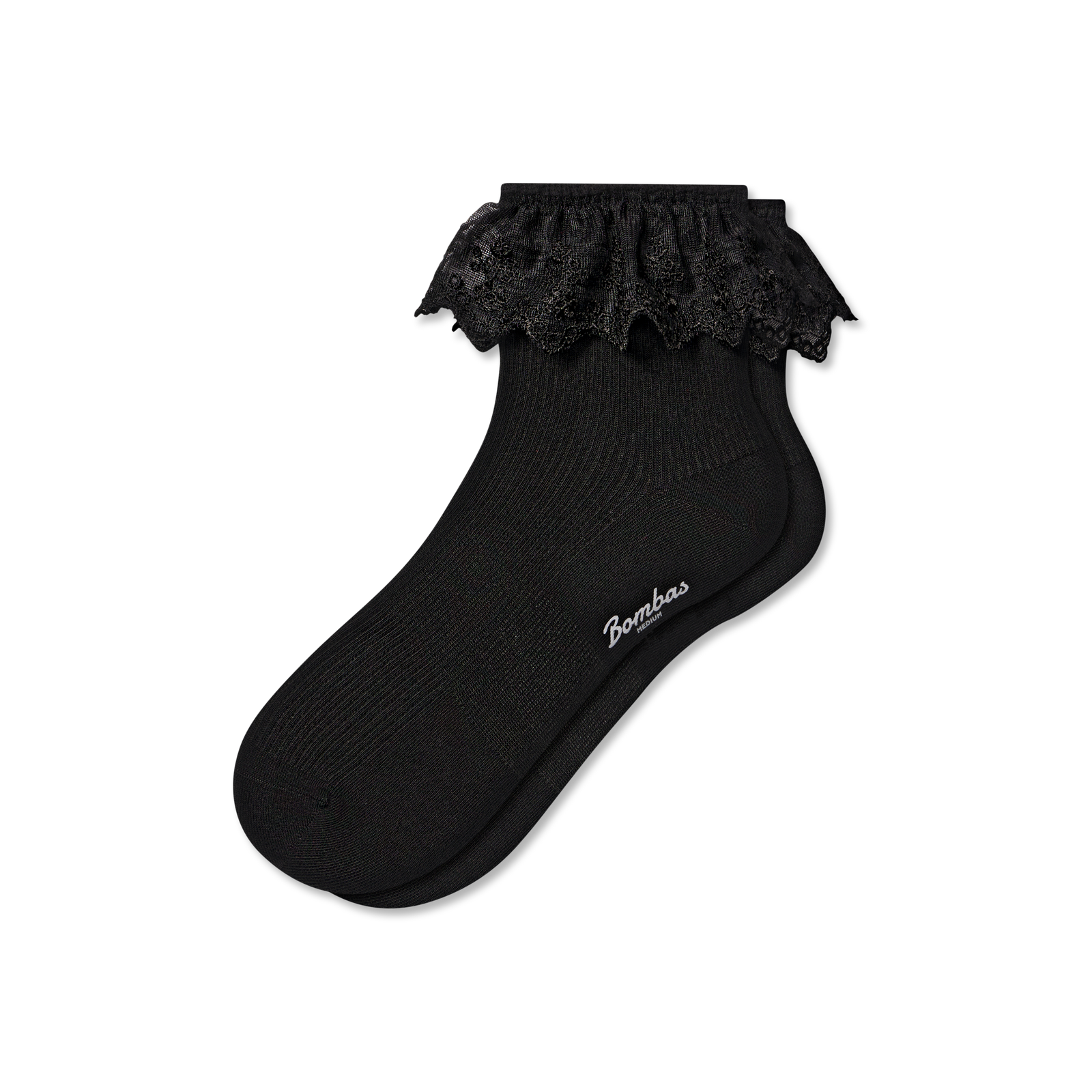 Ruffle Lace Quarter Socks - black L [9966]