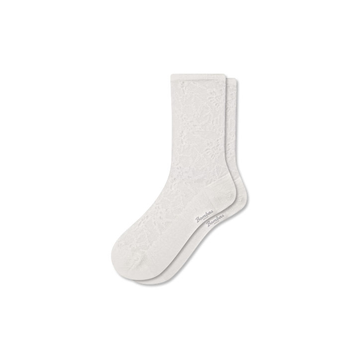 Women’s Floral Lace Half Calf Socks - soft white L [9996]