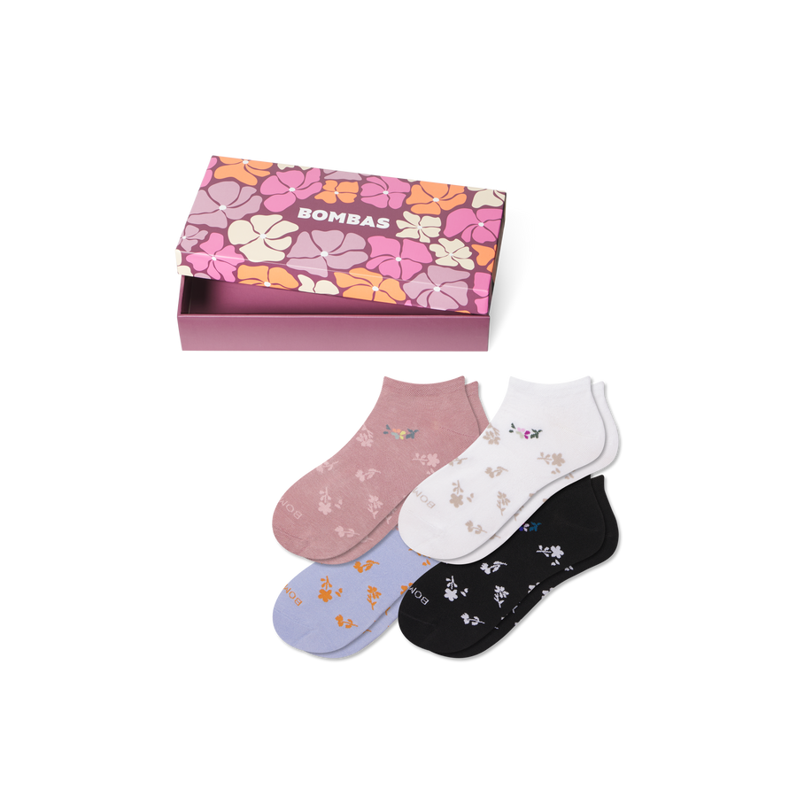 Women's Floral Lightweight Ankle Sock 4-Pack Gift Box - Carry Utility Stash