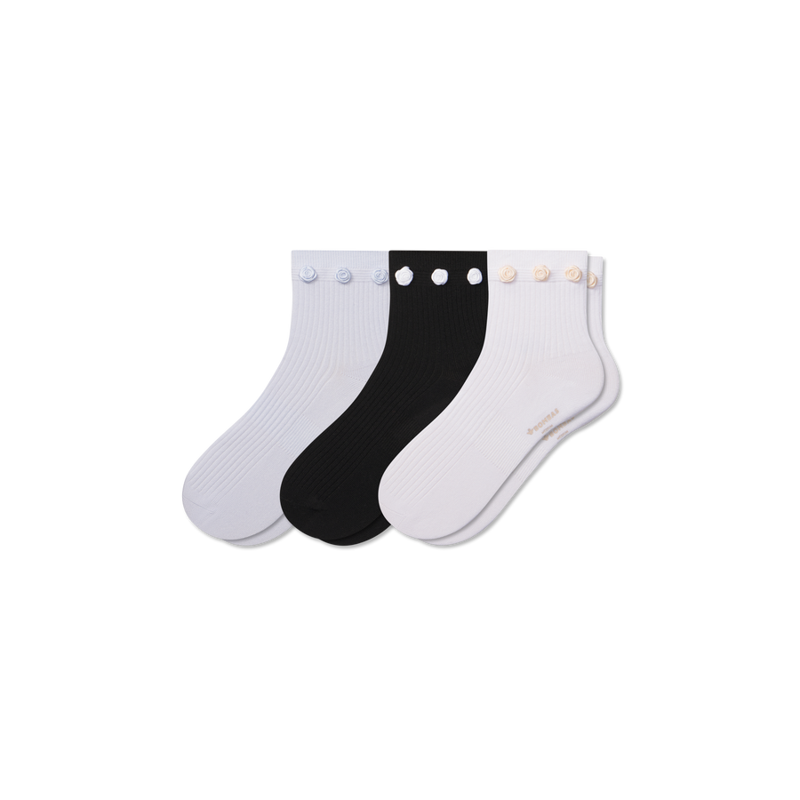 Women's Rosette True Rib Quarter Sock 3-Pack - Active Shift Fit