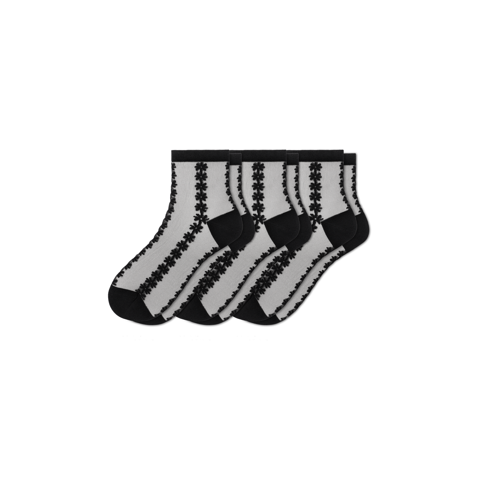 Womenâ€™s Sheer Quarter Sock 3-Pack - Black Floral Mix L