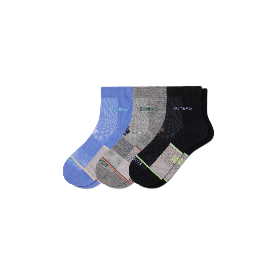 Men's UltraLite Sport Merino Wool Blend Quarter Sock 3-Pack - Soft Home Support
