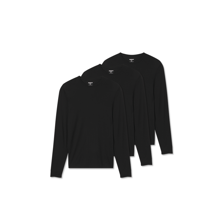 Men's Merino Wool Blend Crew Neck Long Sleeve T-Shirt 3-Pack - Training Race Move