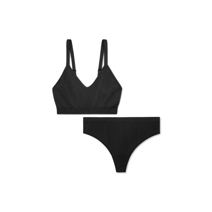 Women's Seamless Scoop Bralette + Thong - Black L