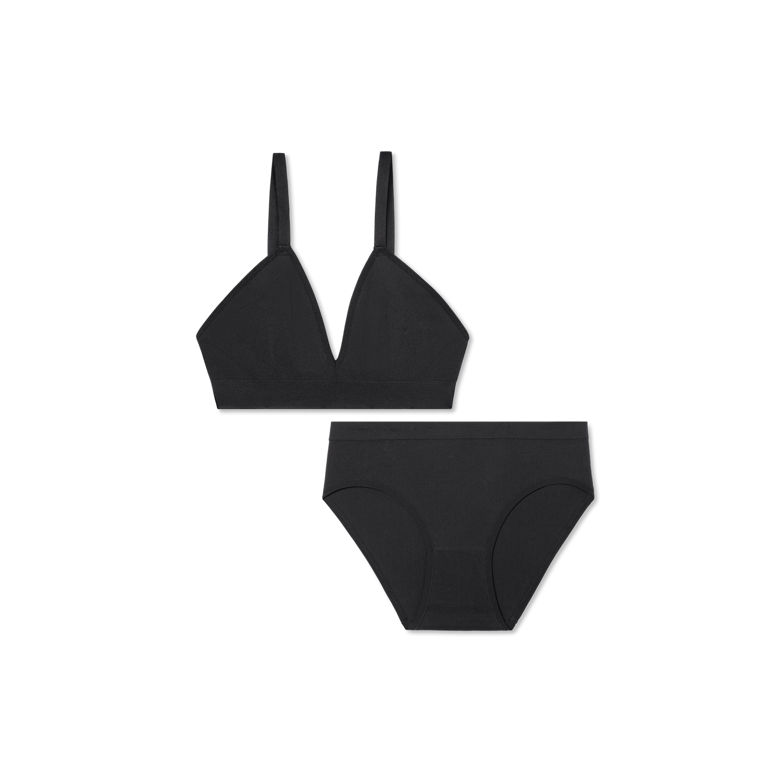 Women's Ribbed Seamless Triangle Bralette + Brief - Black L