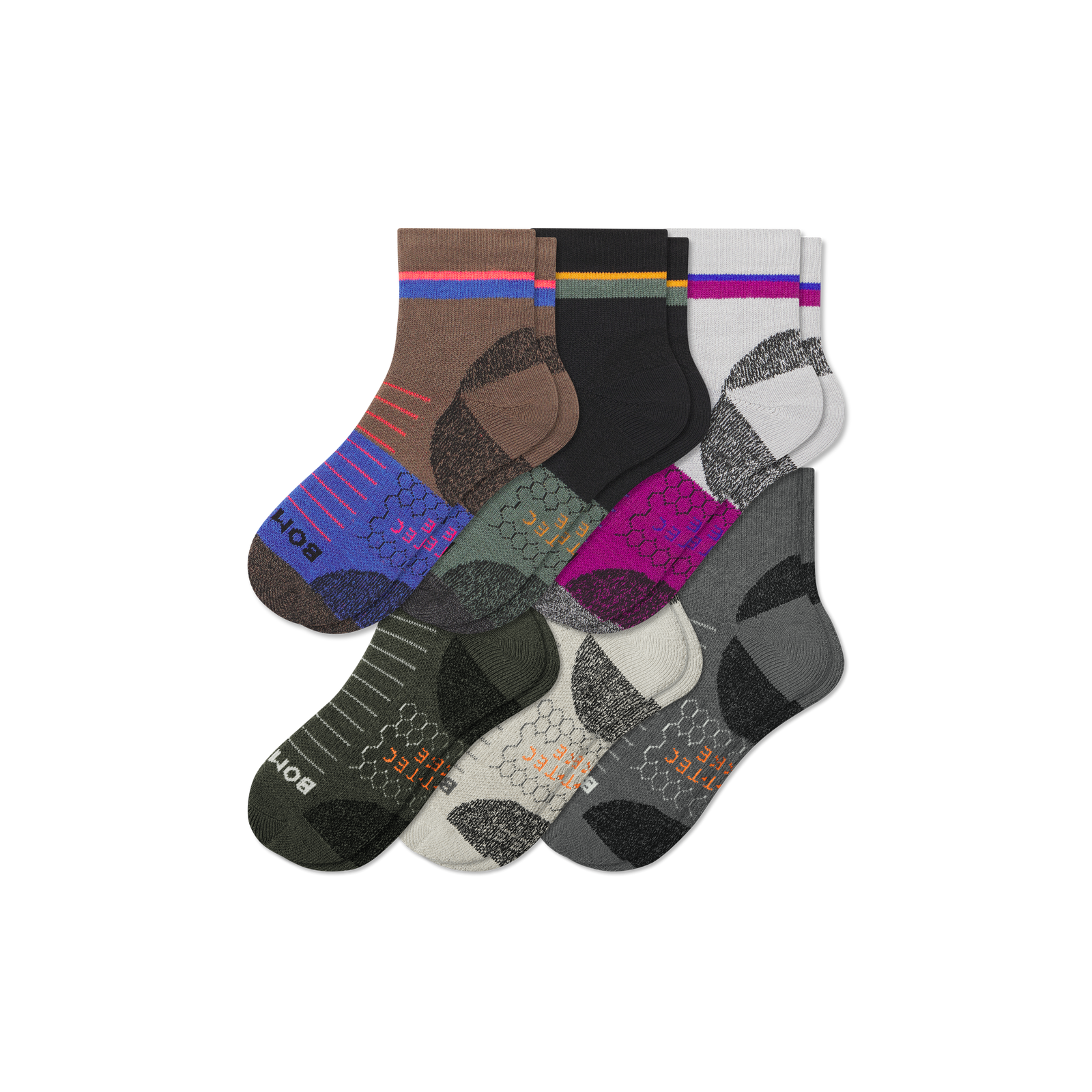 Men's Hiking Quarter Sock 6-Pack - Black Moss Shade Mix
