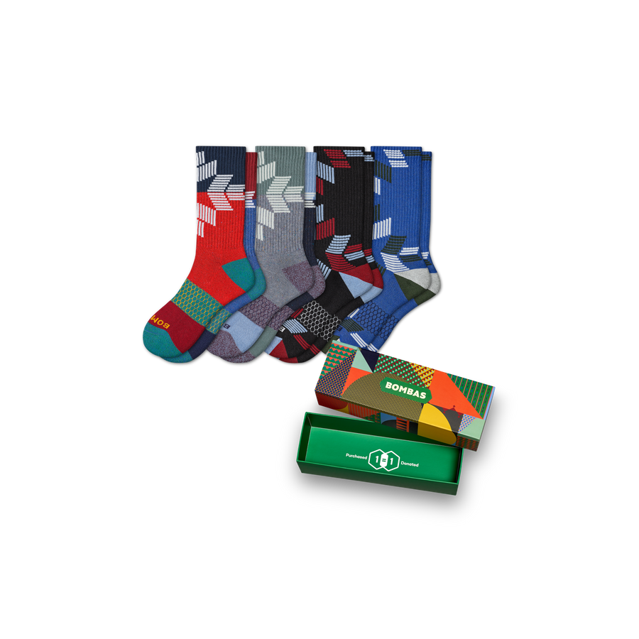 Men's Snowflake Calf Sock 4-Pack Gift Box - Family Travel Wrap