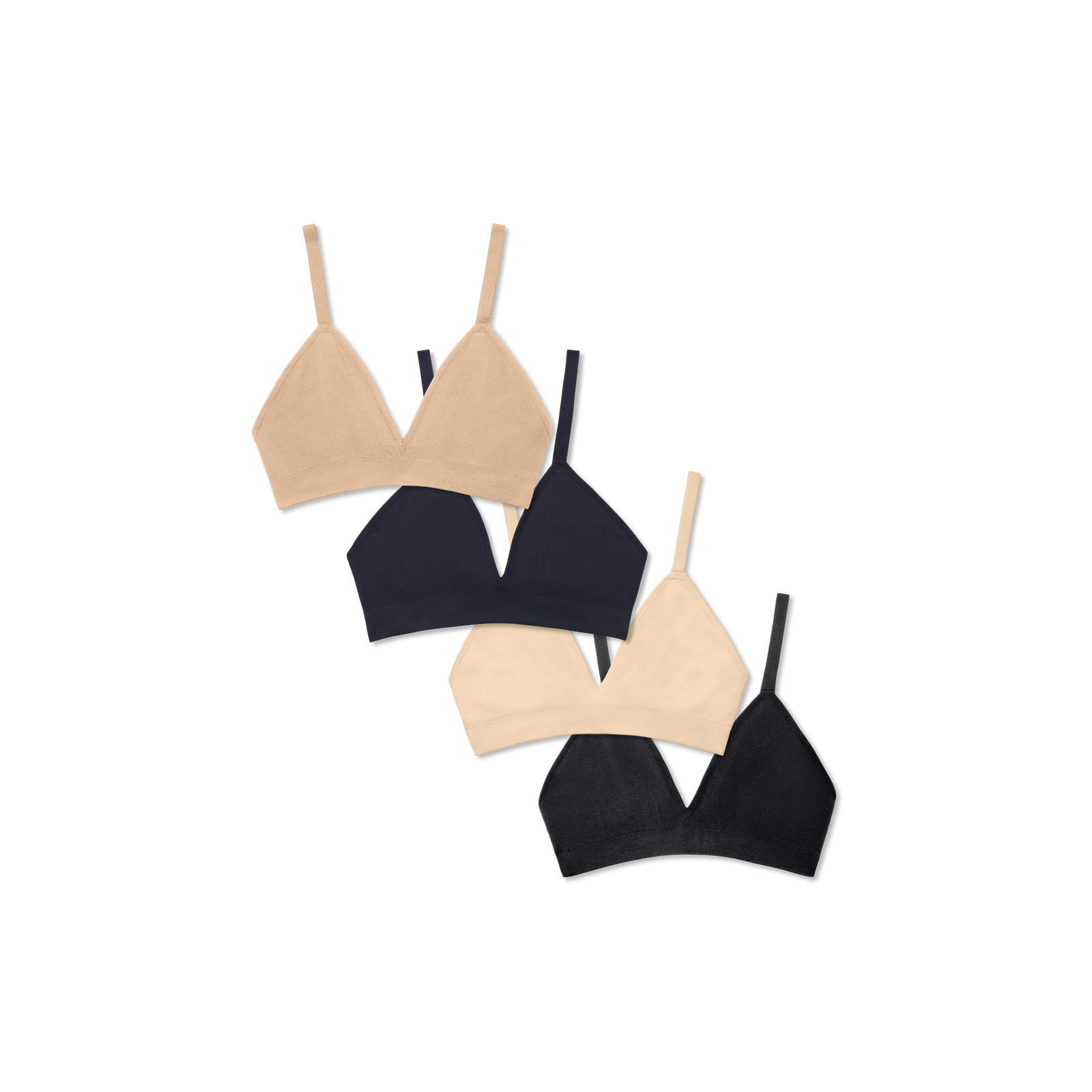 Women's Seamless Triangle Bralette 4-Pack - Black Wheat Mix L