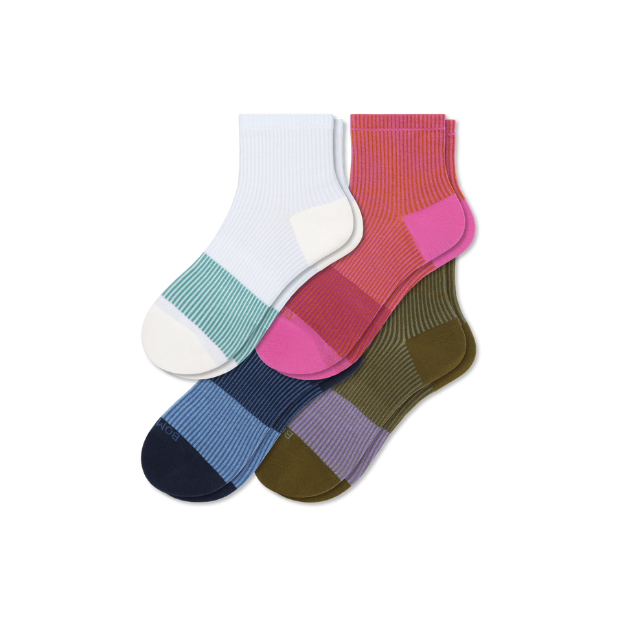 Women’s Lightweight Stripe Quarter Sock 4-Pack - Breathable Studio Pair