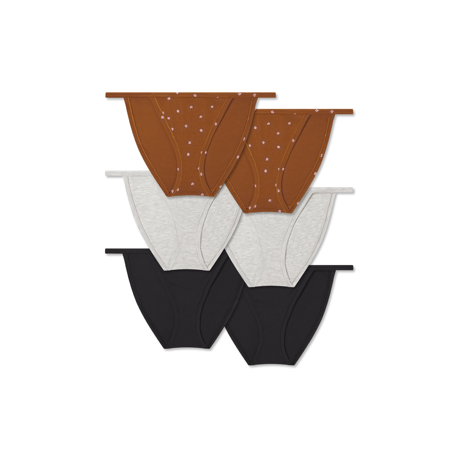 Women's Super Soft String Bikini 6-Pack - Cinnamon Grey Black Mix L