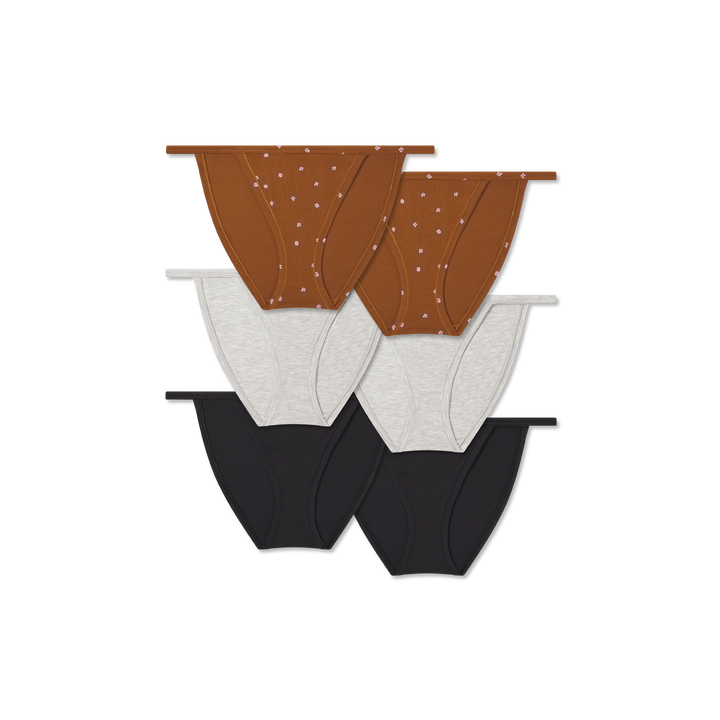 Women's Super Soft String Bikini 6-Pack - Cinnamon Grey Black Mix L