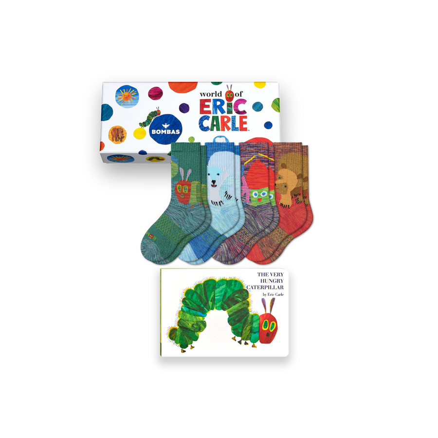 Youth Eric Carle Calf Sock 4-Pack Gift Box & Book - Holiday Ready