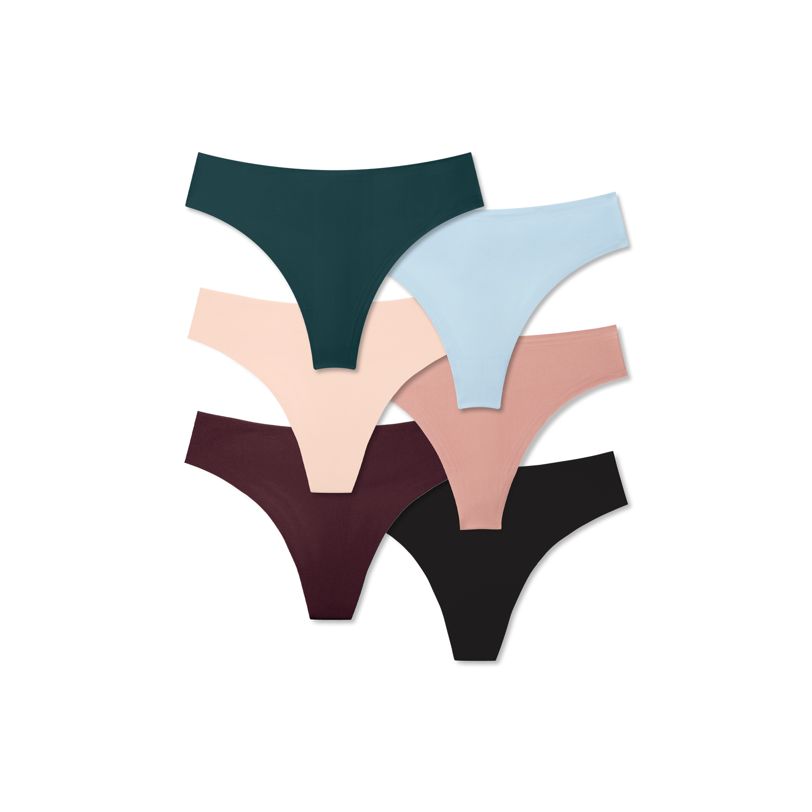 Women's No Show Thong 6-Pack - Glacier Teal Neutral Mix L